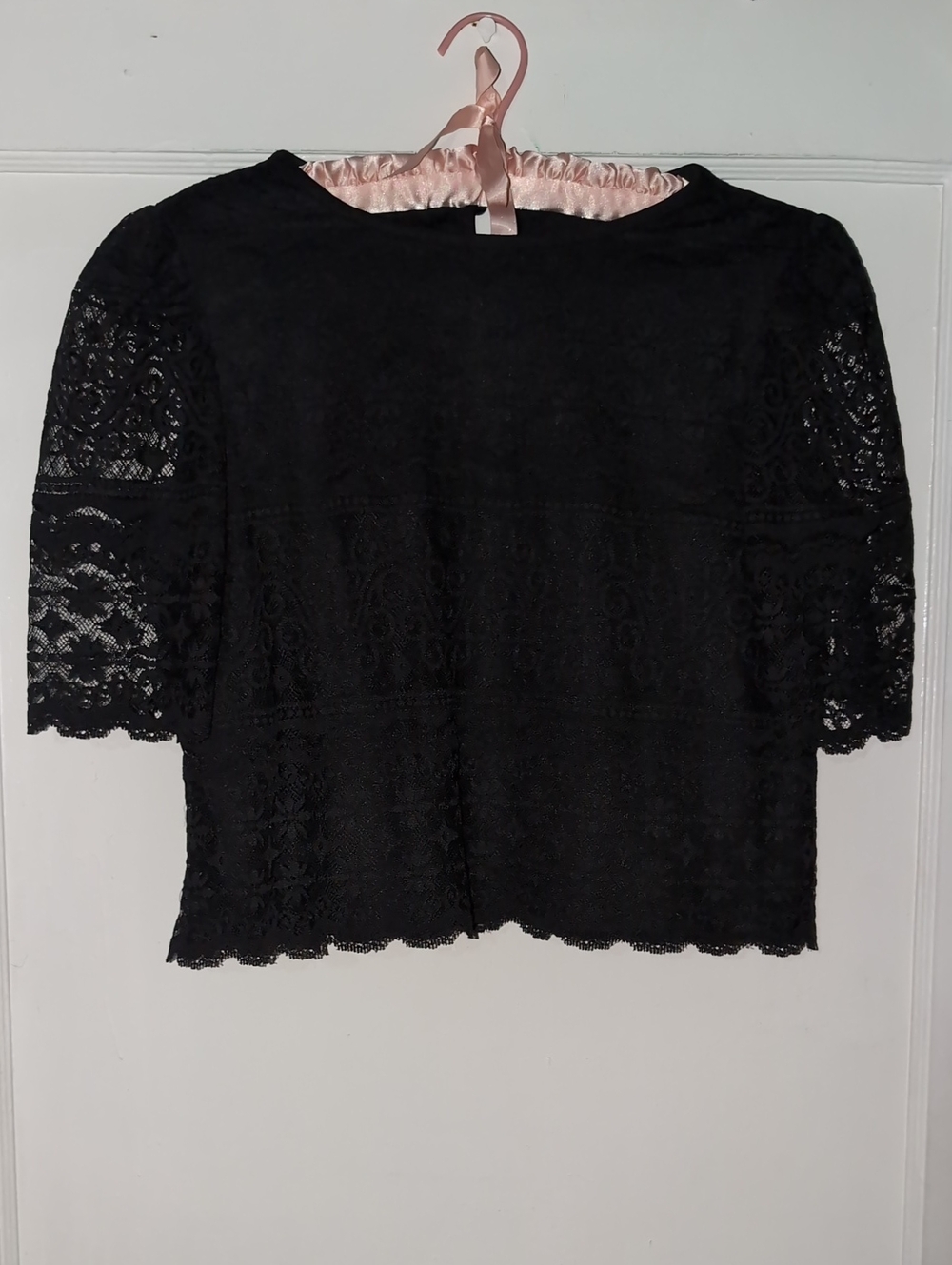 Black Lace Short Sleeve Women's Top